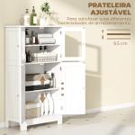 Armário Casa de Banho Móvel Auxiliar com Portas de Vidro Temperado e Prateleiras Ajustáveis 60x30x108,5cm Branco