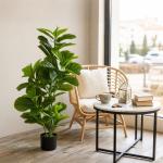 Planta Artificial Ficus 110 cm Planta Artificial com 90 Folhas Musgo e Vaso Planta Artificial Decorativa para Interior e Exterior Verde