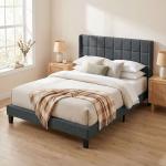 Cama de Casal 135x190 cm com Cabeceira Estofada com Laterais e Arrumação Inferior, Cinzento