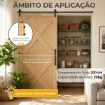 Ferragens para Porta Corredeira 200cm Kit de Acessórios para Porta Corredeira de Madeira com 2 Trilhos de Aço Carga Máxima 20 kg Preto