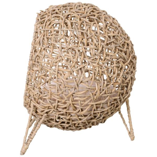 Cama para Gatos em Vime Sintético com Base de Tripé Almofada com Pelúcia e Algodão Suave Desenho Elevado Ø52x58 cm Madeira
