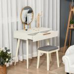 Toucador com Espelho Redondo Mesa de Maquilhagem com 2 Gavetas Estilo Moderno para Dormitório 80x40x123cm Branco
