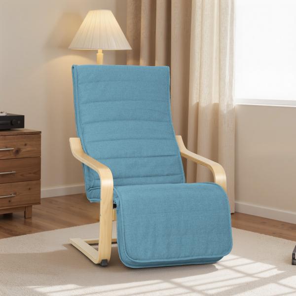 Poltrona Relax com Apoio para os Pés Ajustáveis Poltrona Estofada em Tecido com Estrutura de Madeira 66,5x94x100 cm Azul