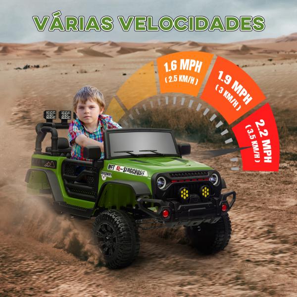 Carro Elétrico para Crianças com Bateria de 12V Controlo Remoto Faróis LED Buzina e Música 100x63x65 cm Verde