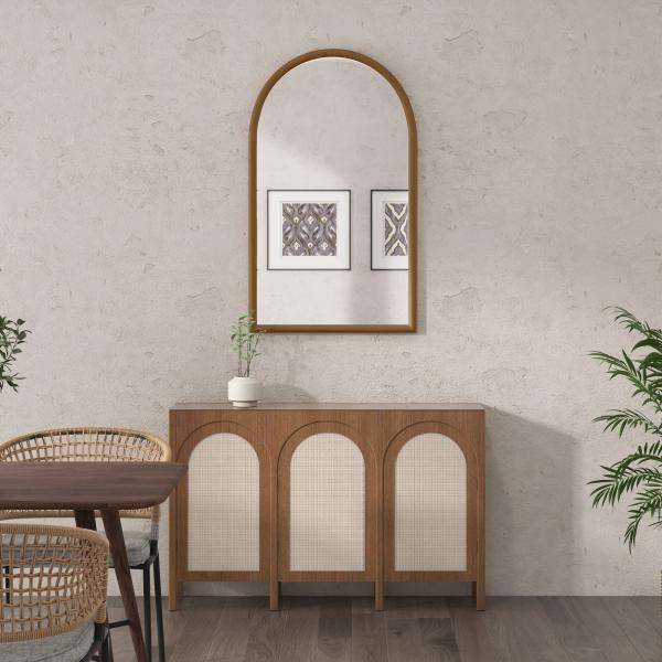 Espelho de Parede 65x110 cm com Moldura de Madeira em Forma de Janela Espelho Decorativo para Sala Quarto Castanho Escuro
