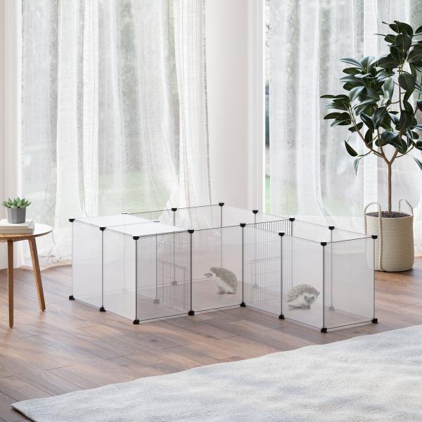 Cerca para Animais DIY com 20 Painéis e Esteira Parque para Pequenos Animais para Porquinhos - da - Índia e Ouriços 175x70x45 cm Branco