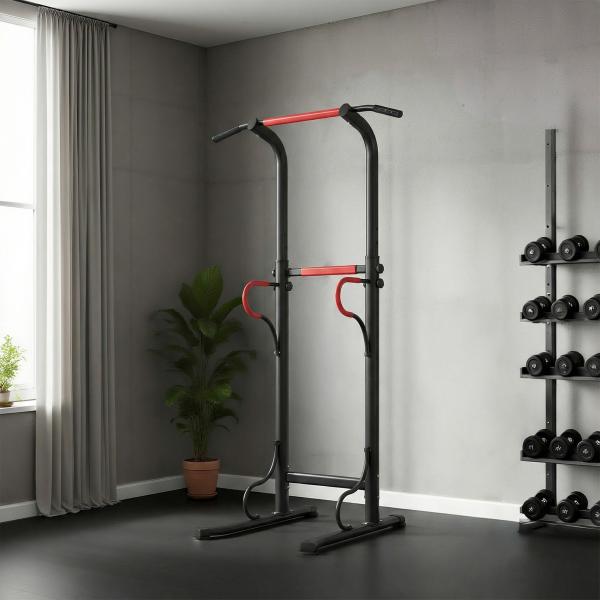 Barra de Elevações com Altura Ajustável Estação de Flexões Máquina de Elevações Multifuncional para Treino de Força 98x84x171 - 219 cm Preto