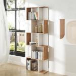 Estante para Livros Estante Alta de Parede com 5 Níveis em Forma de S Desenho Moderno 60x24x184,5cm Branco e Madeira
