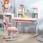 Conjunto de Secretária e Cadeira para Crianças com Altura Ajustável Gaveta Prateleiras e Bancada Inclinável 80x52x88 - 109 cm Rosa e Branco