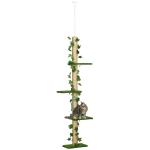 Árvore para Gatos do Chão ao Teto 37x21x202 - 242 cm com 4 Plataformas de Relva Artificial Folhas Artificiais e Poste de Juta Verde