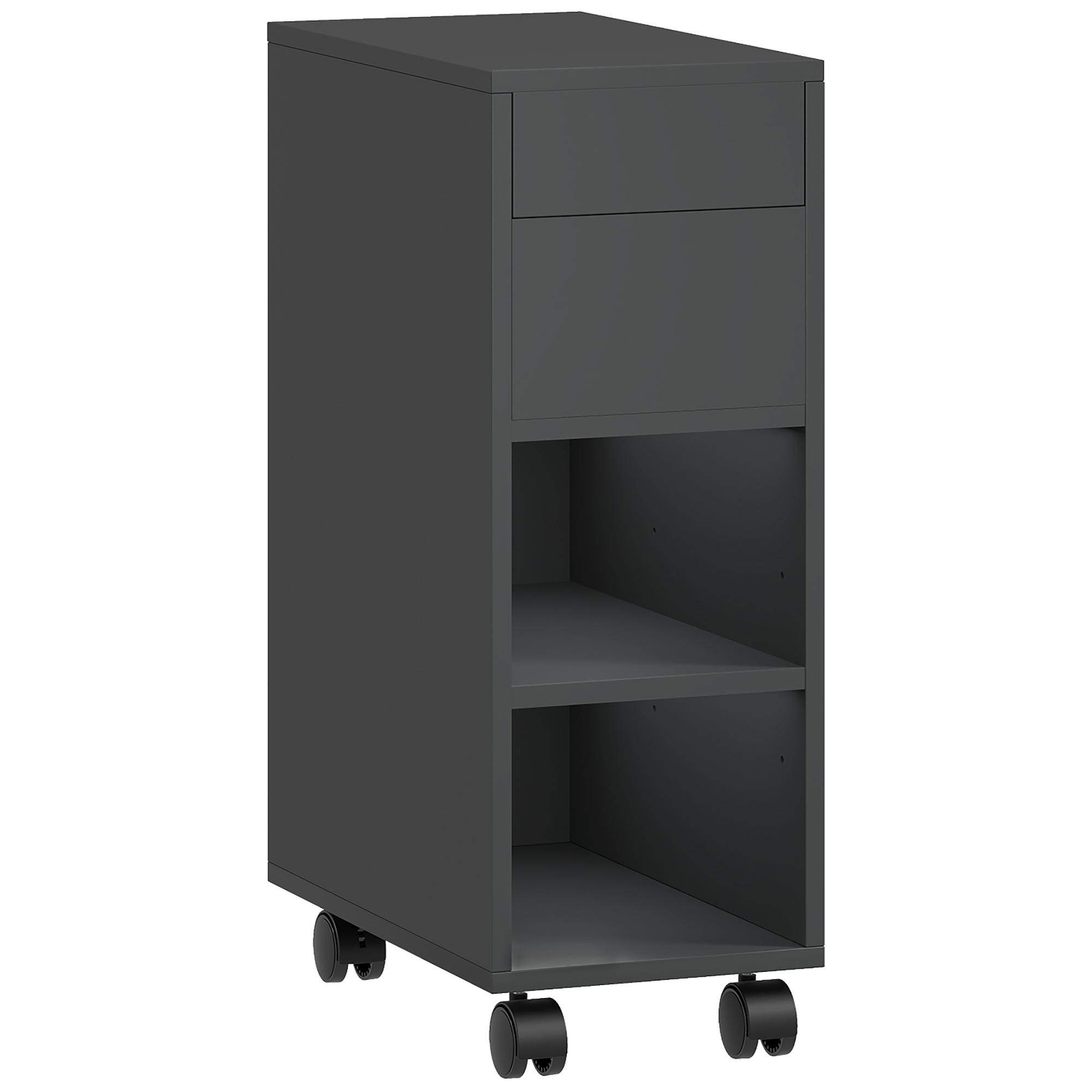 Mesa Auxiliar com Bancada Deslizante e Rodas Mesa Auxiliar com Armazenamento Oculto e Prateleira Ajustável 45x25x70 cm Preto