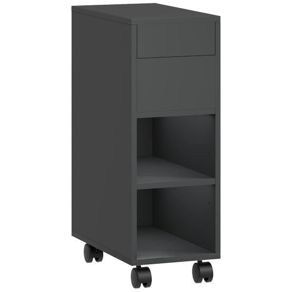 Mesa Auxiliar com Bancada Deslizante e Rodas Mesa Auxiliar com Armazenamento Oculto e Prateleira Ajustável 45x25x70 cm Preto