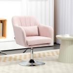 Cadeirão Giratório 360° para Sala de Estar com Altura Ajustável, Encosto Envolvente, Apoios de Braços e Almofada, 60x60x79 - 91 cm, Rosa