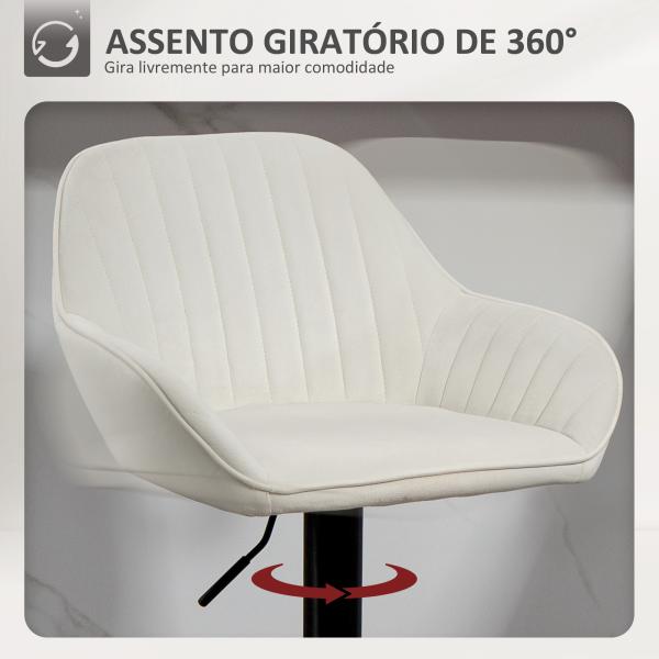Conjunto de 2 Bancos de Bar Giratórios Bancos Altos de Cozinha com Altura Ajustável 50,5x50x87 - 107 cm Creme