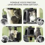 Arranhador para Gatos Grande 49x49x173 cm com Múltiplos Níveis Cavernas e Brinquedos Suspensos Cinza