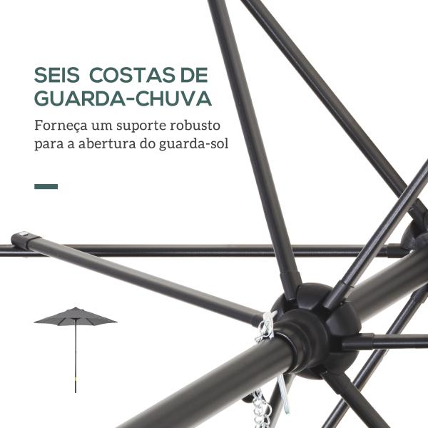 Chapéu de Sol para Terraço Exterior com Cobertura Ventilada e Mastro Desmontável de Alumínio para Jardim e Pátio Cinzento Escuro