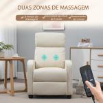 Poltrona de Massagem Reclinável com 2 Zonas de Massagem 8 Programas e 5 Níveis de Intensidade 68x88x98 cm Creme