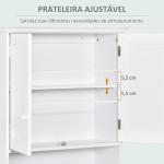 Armário Casa de Banho com 2 Portas Prateleira Interior Ajustável e Compartimento Aberto Móvel Auxiliar Suspenso Multiúso para Cozinha 60x20x70,5cm Branco