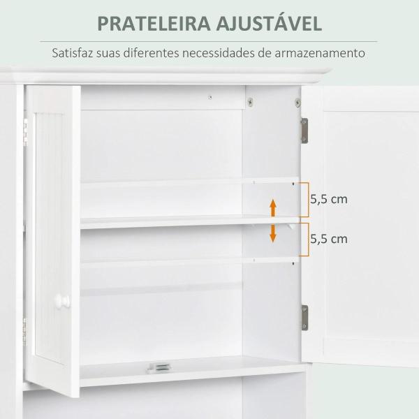 Armário Casa de Banho com 2 Portas Prateleira Interior Ajustável e Compartimento Aberto Móvel Auxiliar Suspenso Multiúso para Cozinha 60x20x70,5cm Branco