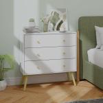 Cómoda com 3 Gavetas com Pés de Madeira de Pinho para Sala de Estar Escritório 80x30x80 cm Branco e Madeira