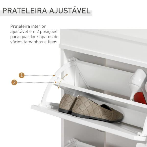Móvel Sapateira de 4 Portas Estreita com Prateleiras Ajustáveis e Removíveis Capacidade de 16 Pares para Corredor Entrada 98x24x83cm Branco