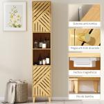 Coluna de Casa de Banho Estreita Armário de Casa de Banho Alto com Portas e Pés de Bambu 32x30x170 cm Madeira