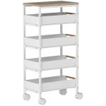Carrinho de Cozinha de Armazenamento de 5 Níveis Carrinho Auxiliar com Rodas Bancada com Efeito Madeira 39,5x24x82 cm Branco