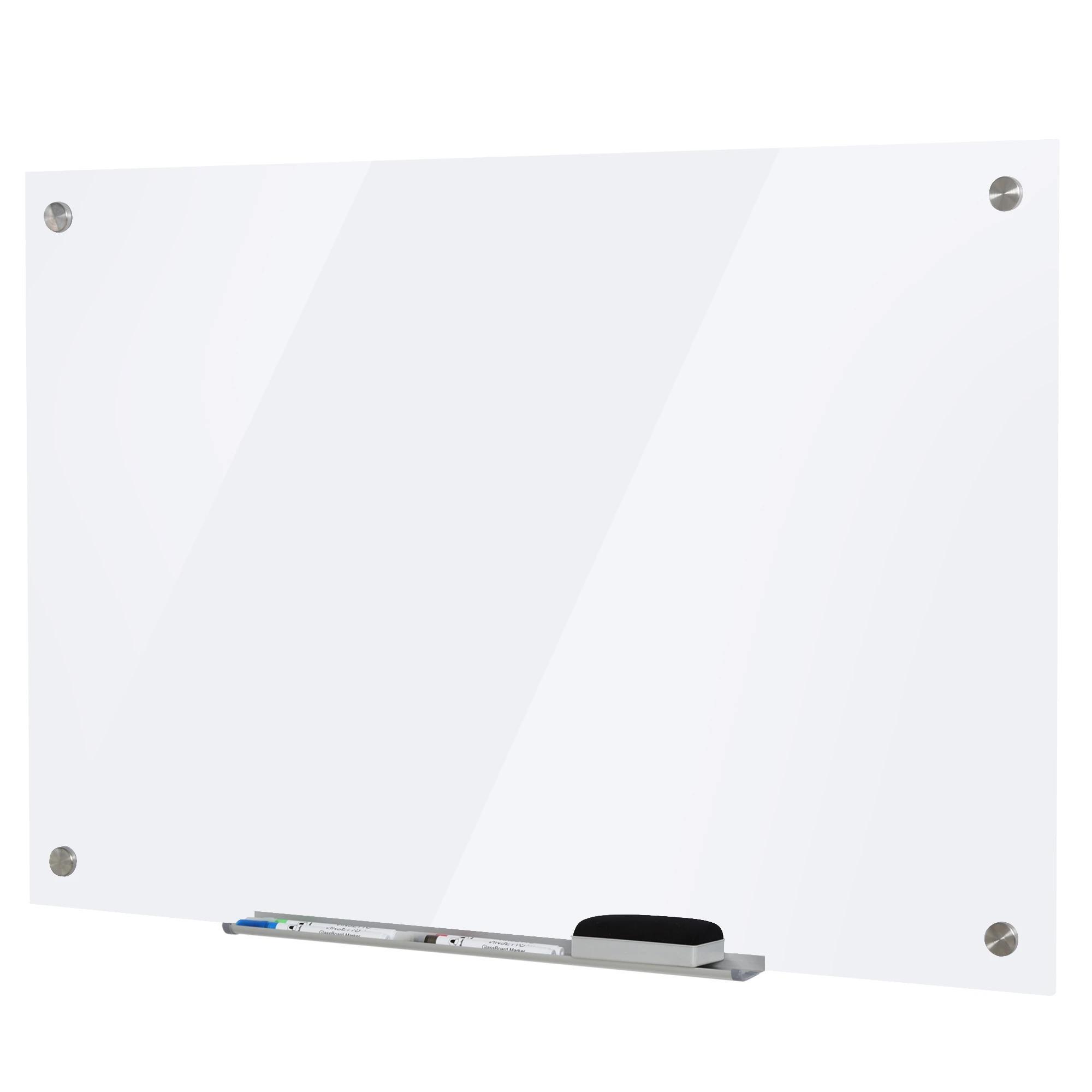 Placa de vidro com bandeja Inclui 4 marcadores e borracha 90x60x0,45 cm Branco