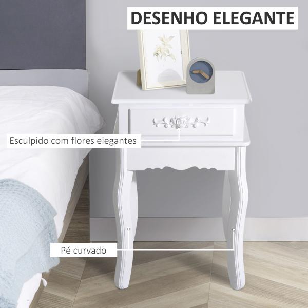Mesa de Cabeceira com 1 Gaveta Mesa Auxiliar de Madeira para Dormitório Sala de Estar Estilo Moderno 40x35x60cm Branco