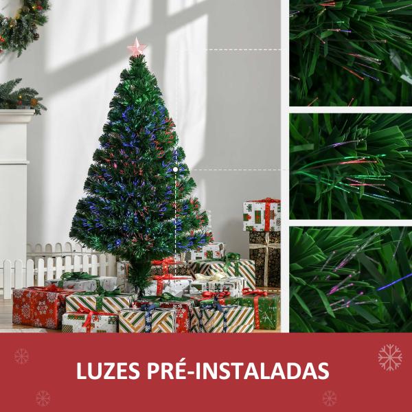 Árvore de Natal Artificial 120 cm com Fibra Óptica e Suporte Metálico Decoração de Natal Ø60x120 cm Verde