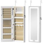 Espelho Joalheiro de Parede com Luzes LED e Fechadura para Pendurar na Parede ou na Porta 37x10,5x108 cm Branco