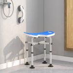 Banco de Duche para Idosos Antiderrapante com Barra de Apoio Altura Regulável e Assento em Forma de U 48,5x33x39 - 51,5 cm Azul