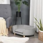 Sofá para Cães Pequenos com Pés de Madeira Almofada Removível e Capa Lavável 86x55x33 cm Cinzento Claro