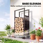 Lenheiro Exterior em Aço Resistente para Lenha com Largura e Altura Ajustáveis, Carga 100 kg, 45,5 - 75,5x25x98 - 170 cm, Preto