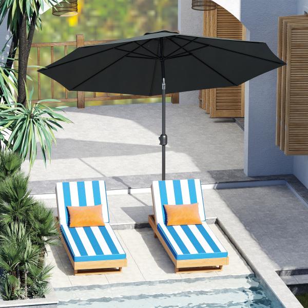 Chapéu de Sol de Jardim Ø295x250cm com Manivela Chapéu de Sol Exterior com Mecanismo de Inclinação e Mastro Desmontável de Metal para Terraço Piscina Pátio Cinza Escuro