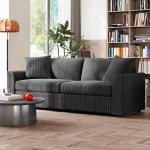 Sofá de 3 Lugares Sofá Sala de Estar 212x80x88 cm Estofado em Veludo Canelado com 2 Almofadas Desenho Moderno Cinzento