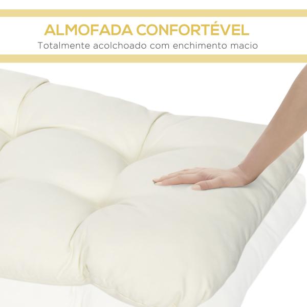 Almofada para Bancos de 2 Lugares Almofada Retangular para Interiores e Exteriores Lavável 110x48x8cm Creme