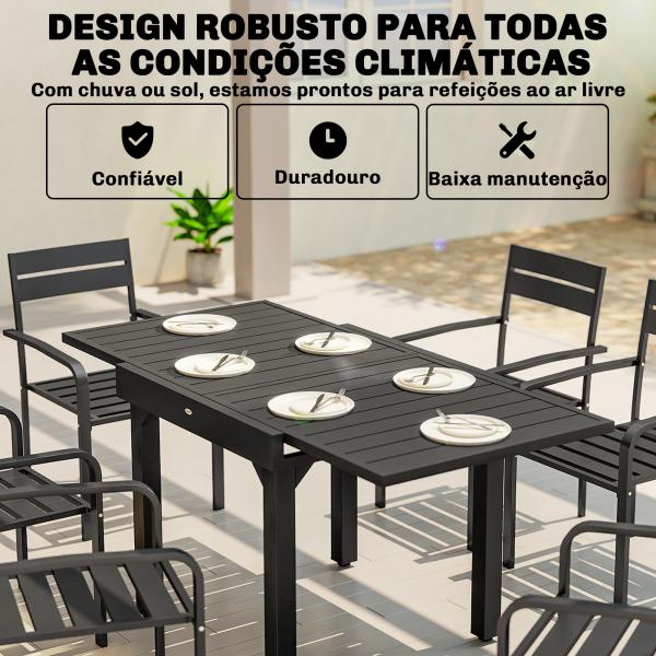 Mesa de Jantar Exterior Extensível 80 - 160 cm - Mesa de Jardim Retangular para 4 - 6 Pessoas, Terraço, Preto