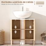 Móvel para Lavatório com Prateleira Ajustável e Tampo Efeito Mármore para Lavatório com ou sem Coluna 60x30x63 cm Carvalho