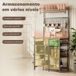 Estante de Cozinha com Três Tomadas e Luzes LED Estilo Industrial com Prateleiras para Micro - ondas 80x42x162 cm Castanho Rústico e Preto
