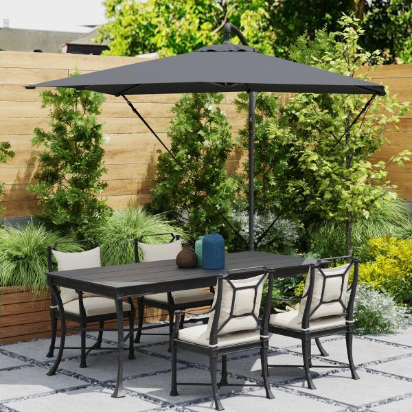 Chapéu de Sol Excêntrico 247x247 cm com Base Cruzada, Manivela, Capa Protetora e Cobertura Giratória 360°, Cinzento Escuro
