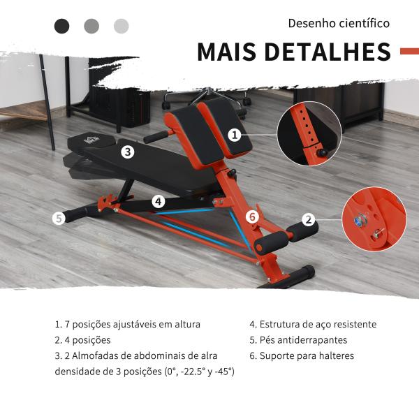 Banco de halteres inclinavel com 4 níveis de altura ajustável multifuncional para treinamento completo 64x146x73,5 - 85cm