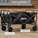 Carrinho de Transporte Carrinho Dobrável com 4 Rodas Capacidade 70 L Carga 80 kg para Jardim Praia Campismo Preto