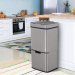 Balde de Lixo 72L com Abertura Automática de Aço Inoxidável e Reciclagem para Cozinha 42x30x81 cm Prata