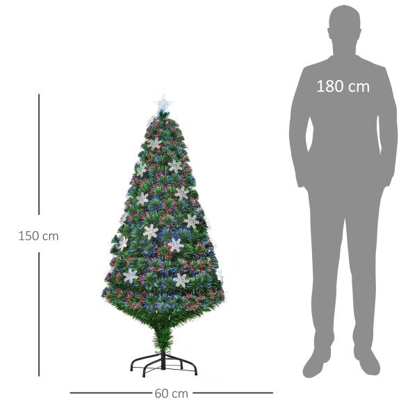 Árvore de Natal Artificial 150 cm Árvore de Natal com 180 Ramos 21 Luzes LED e Fibra Óptica Decoração de Natal Ø60x150 cm Verde