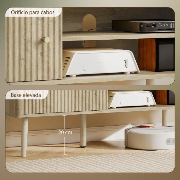 Móvel de TV para Televisão até 55 Polegadas com Porta Acanalada Prateleira Ajustável Compartimentos Abertos 115x35x49 cm Carvalho