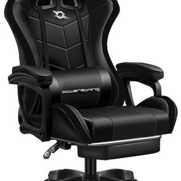 Cadeira Gaming 813 c/ Sistema Massagem, Coluna Bluetooth e Apoio p/ Pés (Preto)