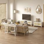 Banco Sapateira com 2 Portas de Vime Estilo Boémio Carga Máxima 130 kg para Corredor Entrada 80x35x45 cm Branco e Bege