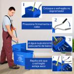 Balde de Esfregona com Rodas 20 L Balde com Escorredor e Asa de Transporte para Uso Doméstico e Comercial Azul
