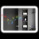 Espelho de Casa de Banho com Luz LED 70x50 cm Bluetooth 3 Cores de Luz Relógio Digital Função Antiembaciamento Função de Memória Prata